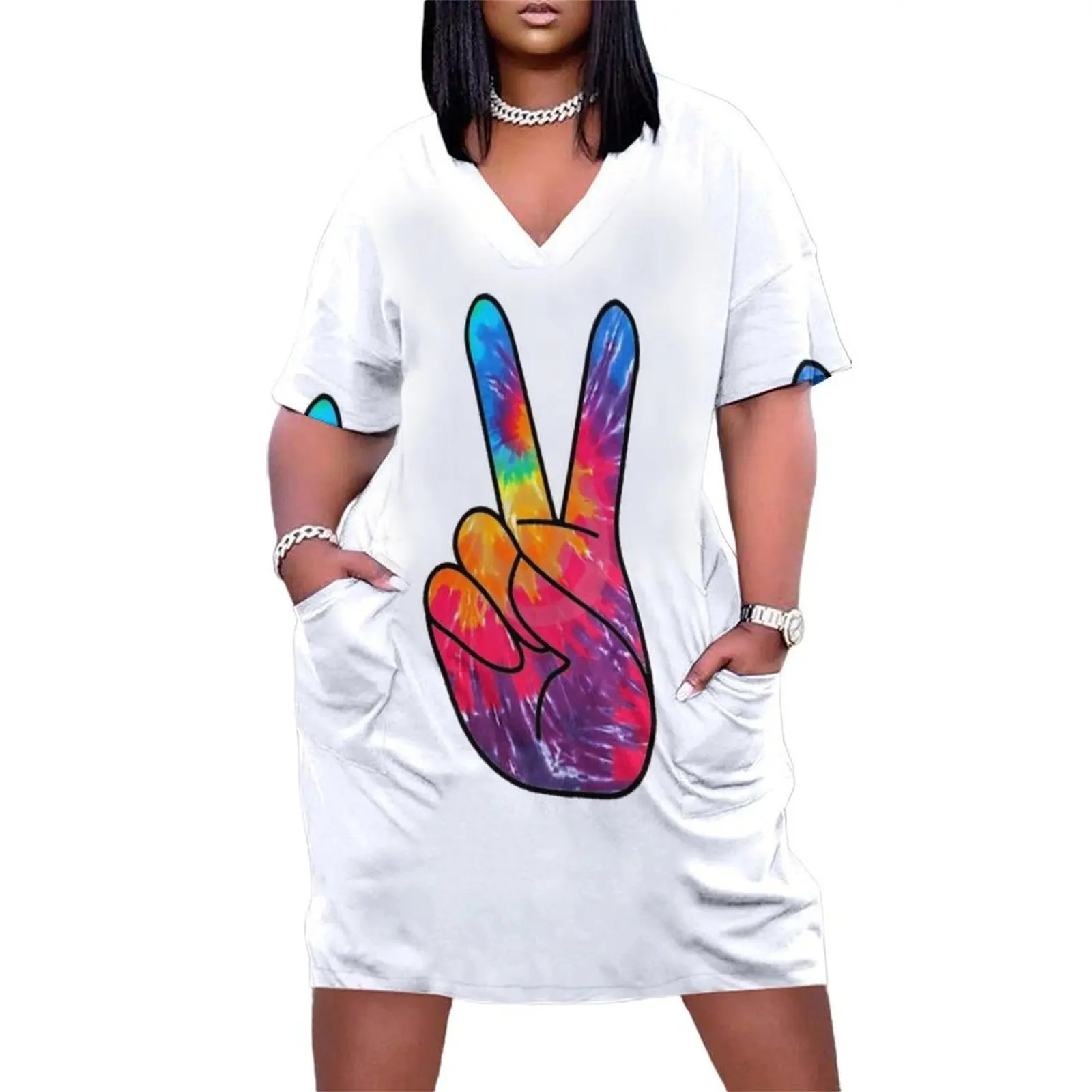 

Tie Dye Peace Sign Loose Pocket Dress birthday dress for women dresses for woman 2025 Summer dresses for women