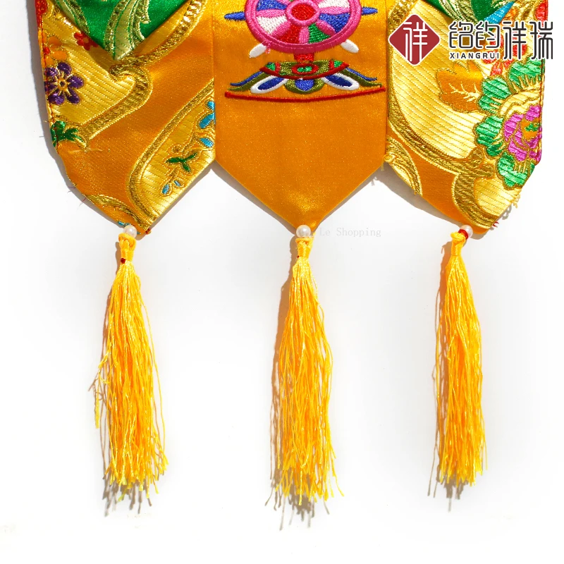 100cm Golden Fabric Hand‑Embroidered Eight Auspicious Vertical Banner Couplet for Buddhist Hall Wall Decor - view 3