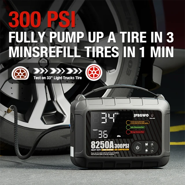 7 in 1 Portable Emergency Tool Kit Battery Pack Booster Charger Power Bank with Built-in Air Compressor and Car Jump Starter