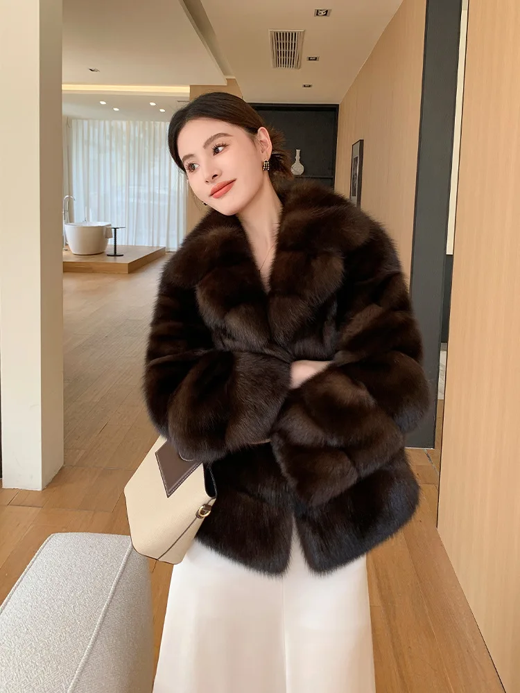 

Модная зимняя шуба из меха бобра темно-фиолетового цвета 2025 года для шиншиллы, синяя, женская, короткая, новый фасон