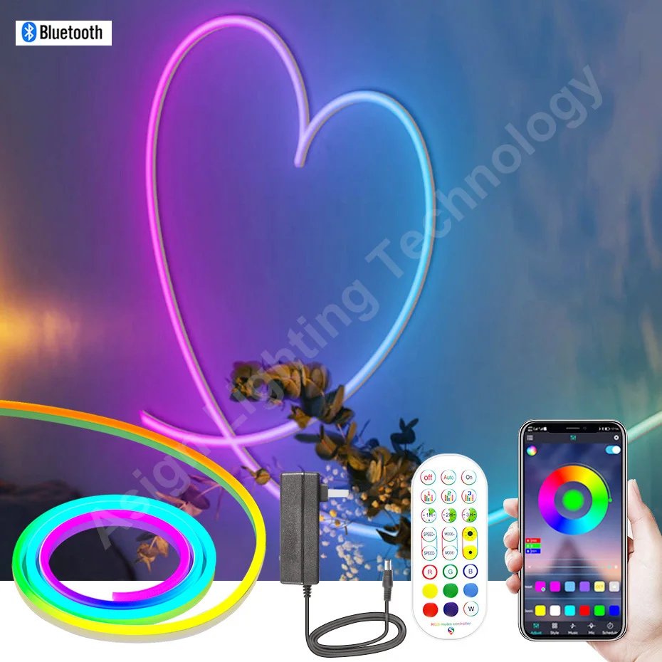 RGBIC Multicolor Neon Light Led Strip DC12V 96LEDs/M Flexible Tape Lamp IP67 Waterproof Bluetooth APP Control for Home Decor