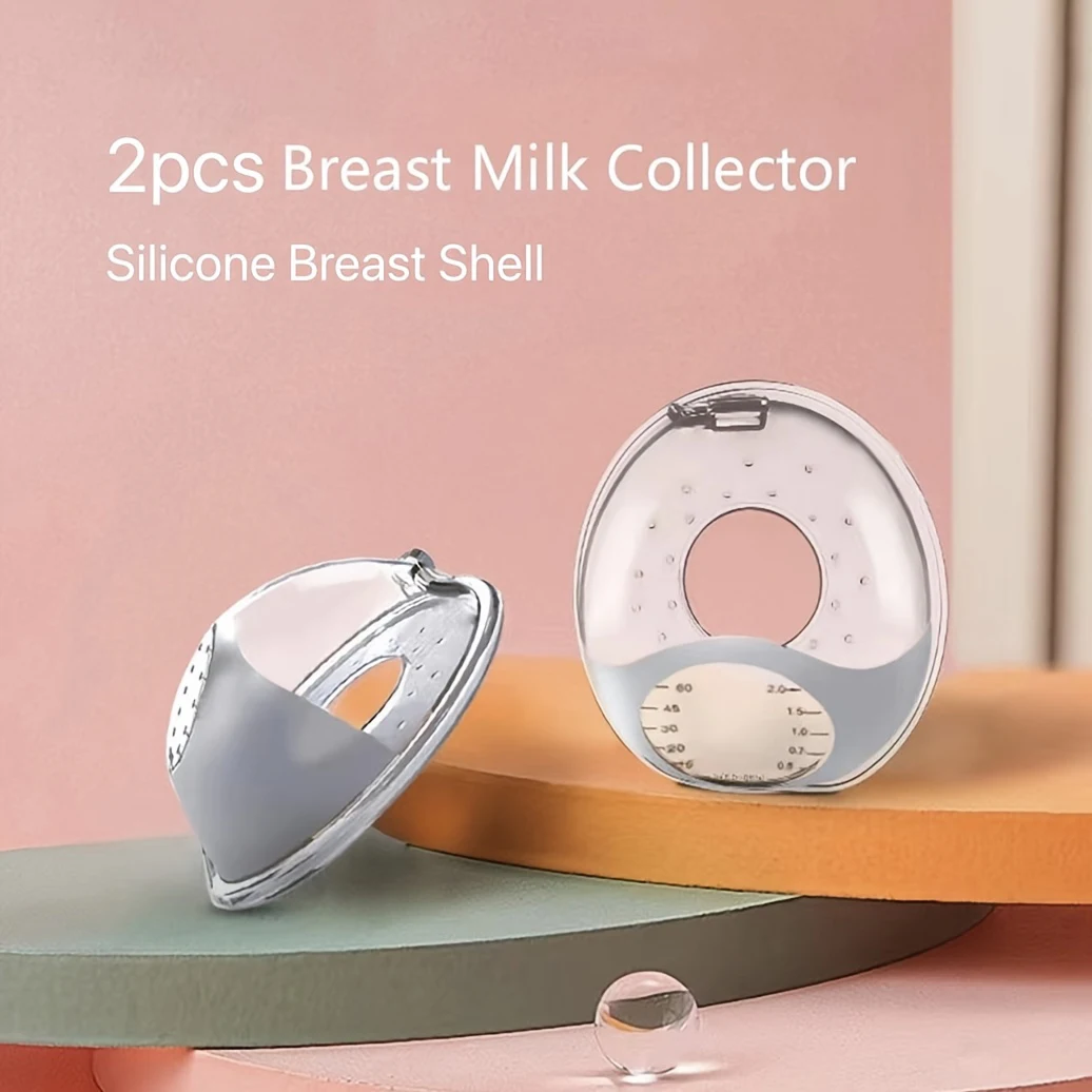 2pcs Silicone Breast Milk Collector with Stand& Scale-Wearable Soft Breast Shell,2oz/60ml Reusable Nursing Cups,Breastmilk Saver