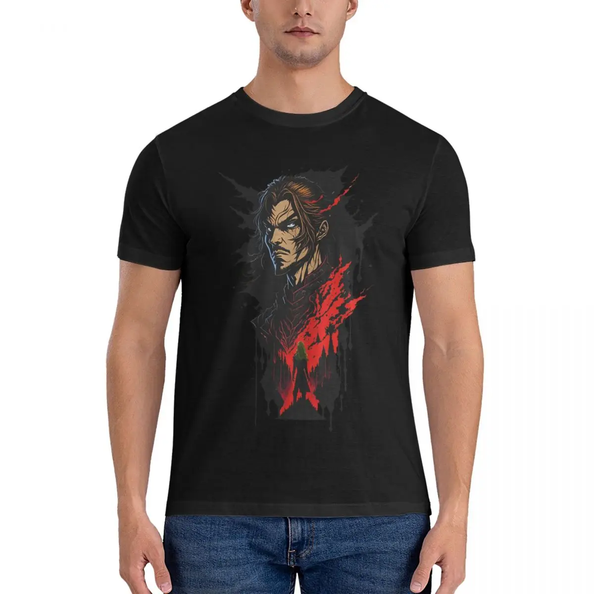 Netflix T-Shirts for Men Castlevania Novelty Pure Cotton Tee Shirt Round Neck Short Sleeve T Shirt Gift Tops