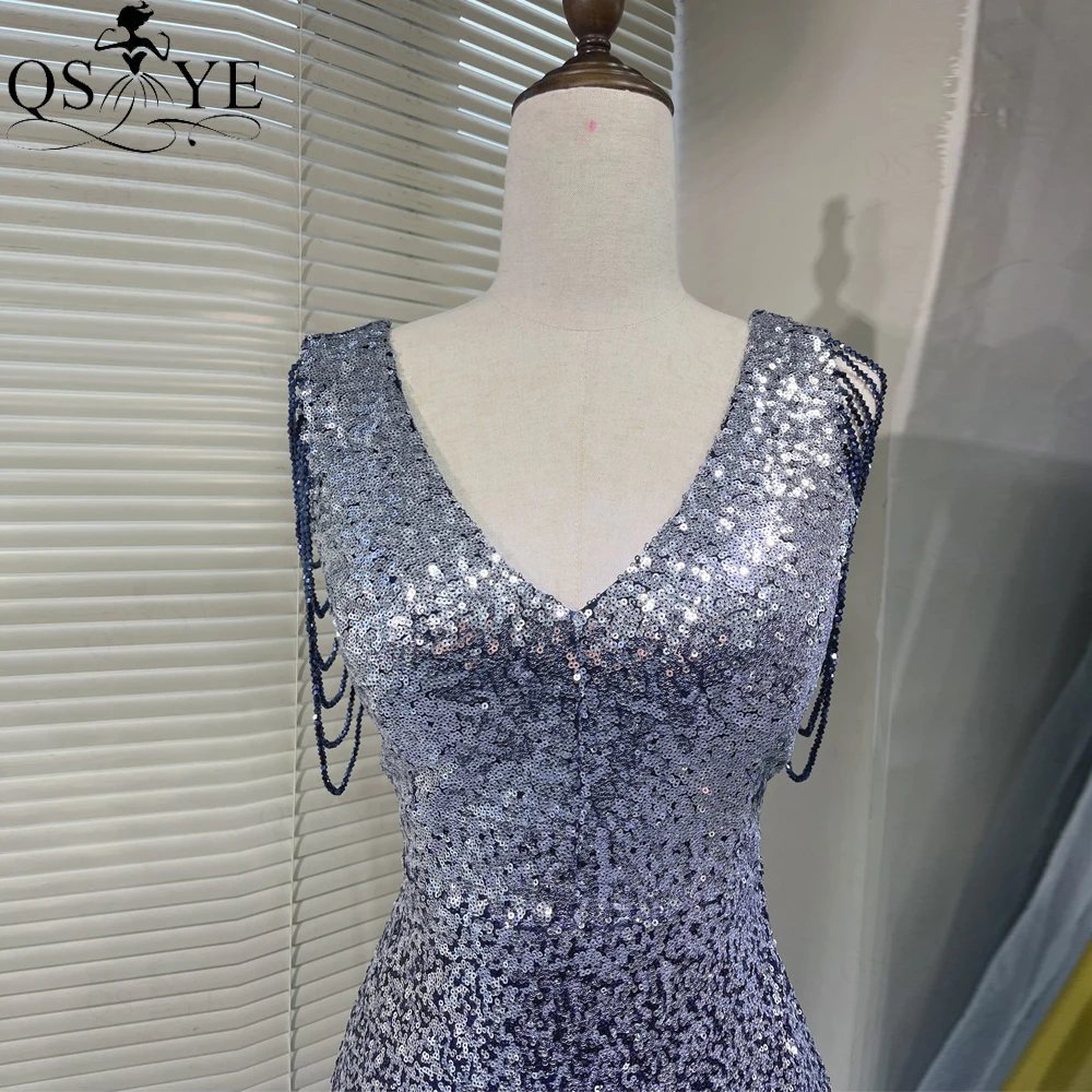 Fade Navy Short Prom Dresses V neck Crystal Beadings Evening Gown Sheath Party Dress Open Low Back Princess Girl Cocktail Gown