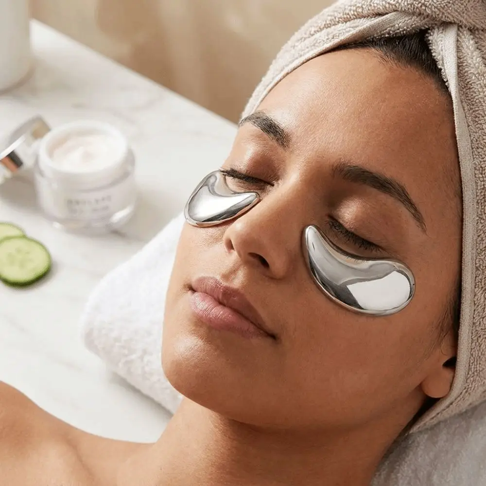 Reusable Stainless Steel Eye Mask Mini Cold Hot Compress Under Eye Cooling Pad Portable Durable Moon Shaped Eye Mask