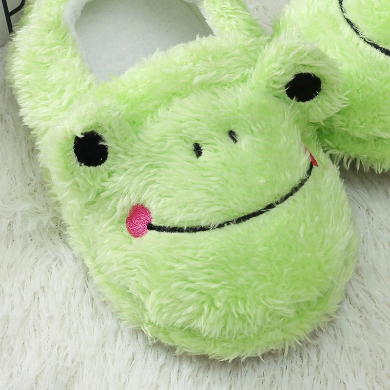 Toddler Boy Slippers for Winter Baby Loafers Plush Warm Cartoon Frog Rubber Sole Children Home Shoes Kids House Indoor  Footwear