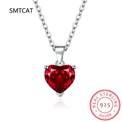 Heart Shape 3.6ct Created Ruby Pendant Necklace 45CM Chain 925 Sterling Silver for Women Daily Wedding Party Jewelry