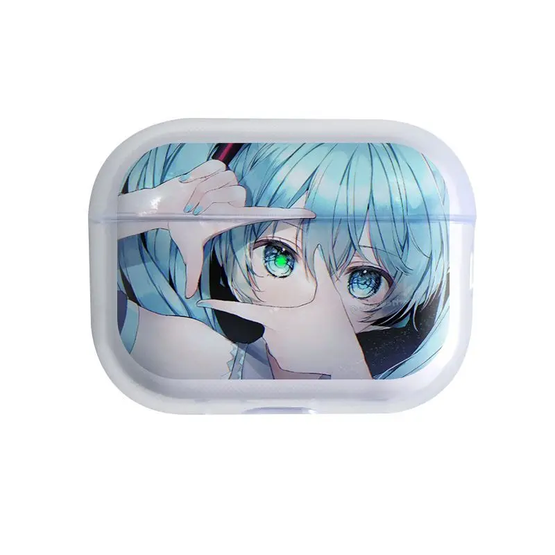 Hatsune Miku حافظات سماعات أذن من السيليكون من مادة البولي يوريثان الحراري لأجهزة Airpods 1 2 3 4 Pro Pro2 Pro3 مقاومة للصدمات مع حزام الحبل حقيبة سماعة الرأس المضادة للضياع