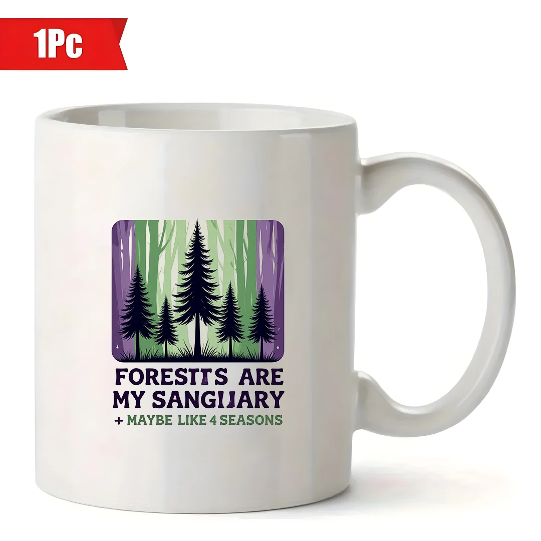 11-Unzen-Wald-Silhouette-Becher + Waldunterschlupf + alle Jahreszeiten in einem Gemälde + Kinder-Getränkebecher – Weihnachtsgeschenk für Familie und Büro