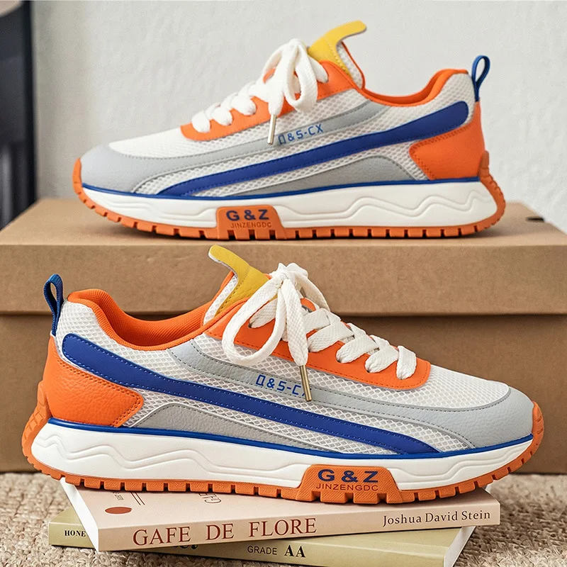 Summer New Breathable Platform Sneakers Men's Soft Bottom Lightweight Durable Student Trendy Shoes Versatile Casual Sports Shoes