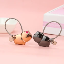 Cute Metal Kiss Pig Keychain Black Rose Lover Swine Pet Key Chain Ring Holder Bag Lock Couple Woman Man Jewelry Gift