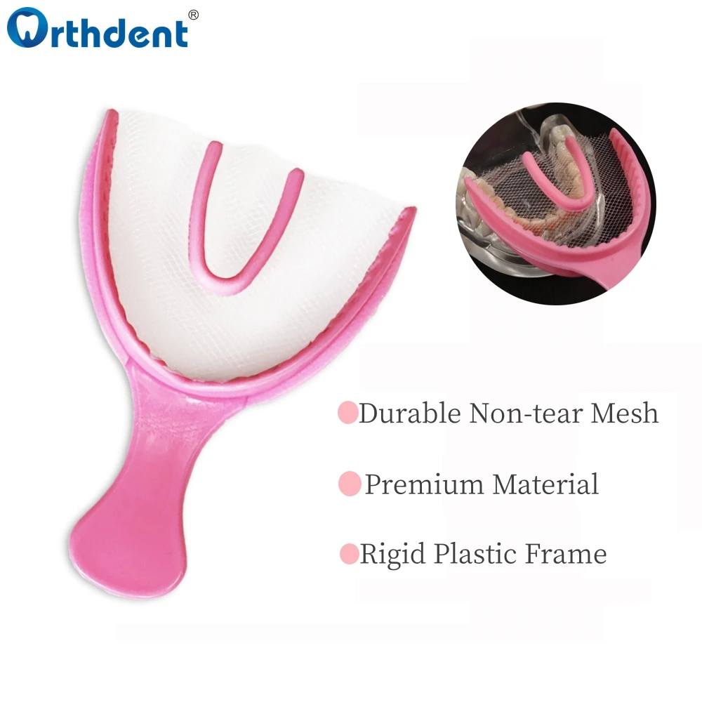 50Pcs Dental Bite Impression Trays Disposable Plastic Registration Tray With Net Teeth Holder Half Arch Large Tray Colorful