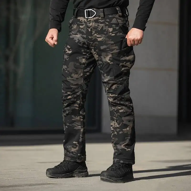 Auutmn Winter Tactical Fleece Softshell Waterproof Warm Hiking Sports Trousers Men Outdoor Camouflage Combat Work Pants