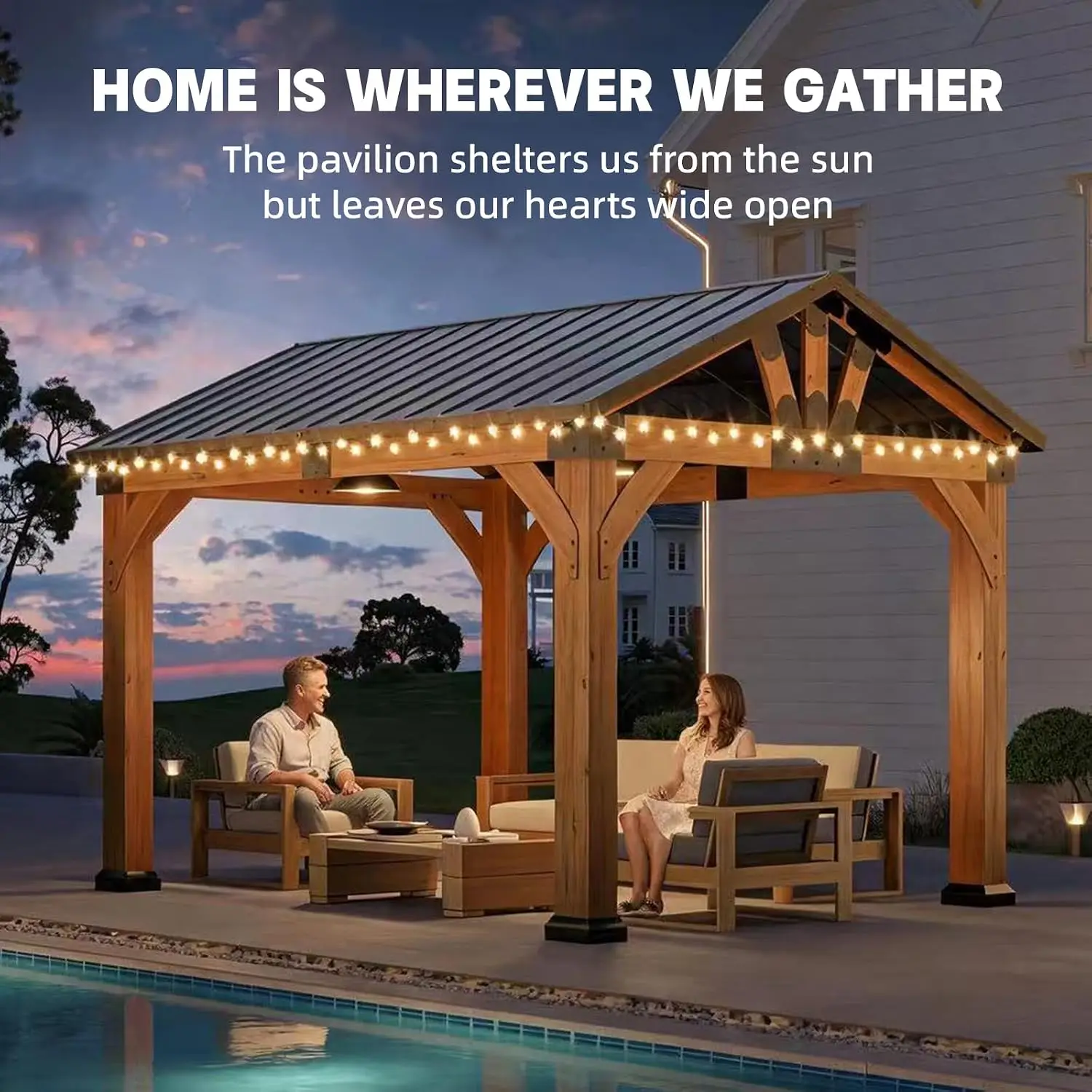 10x12 ft Ceder Wood Gazebo, Hardtop Gazebo with Galvanized Steel Peak Roof, Custom