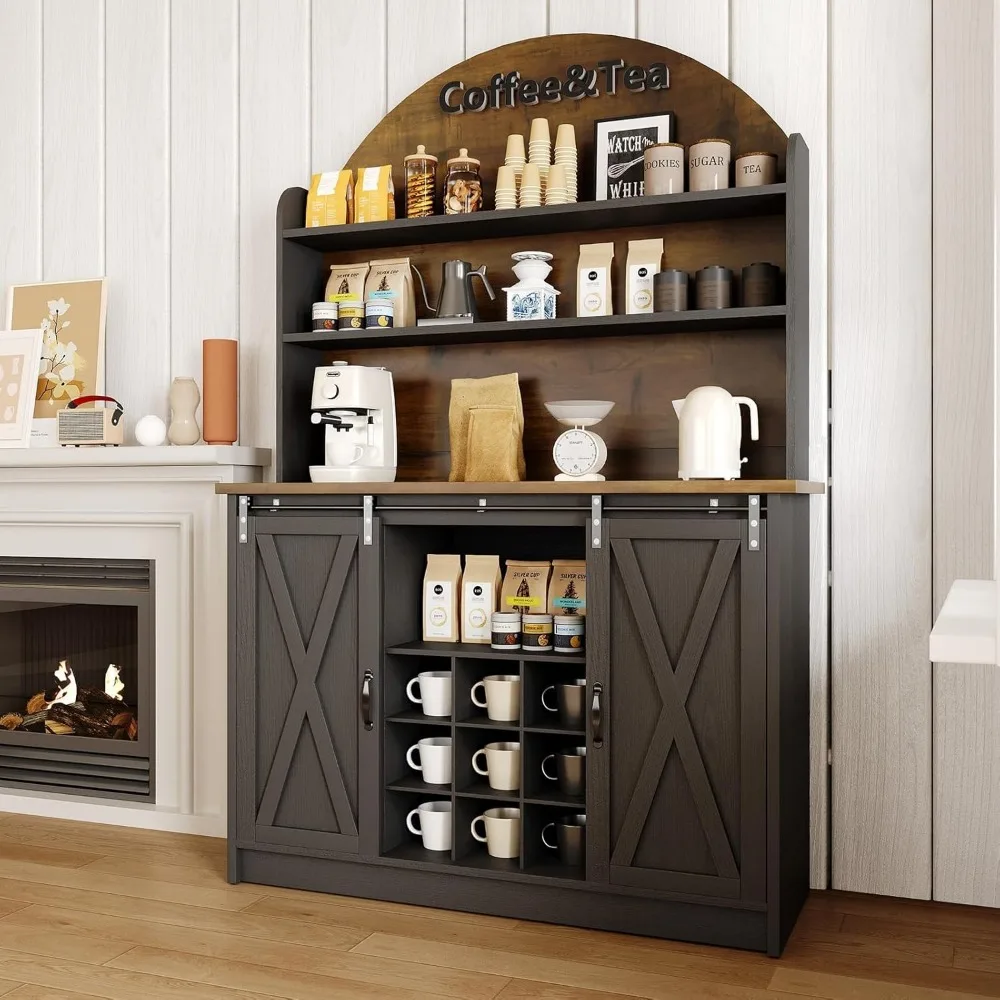 

Farmhosue Coffee Bar Cabinet with 3-Tier Storage, 67" Kitchen Hutch Storage Cabinet Wine Rack, Wine Bar Cabinet for Living Room