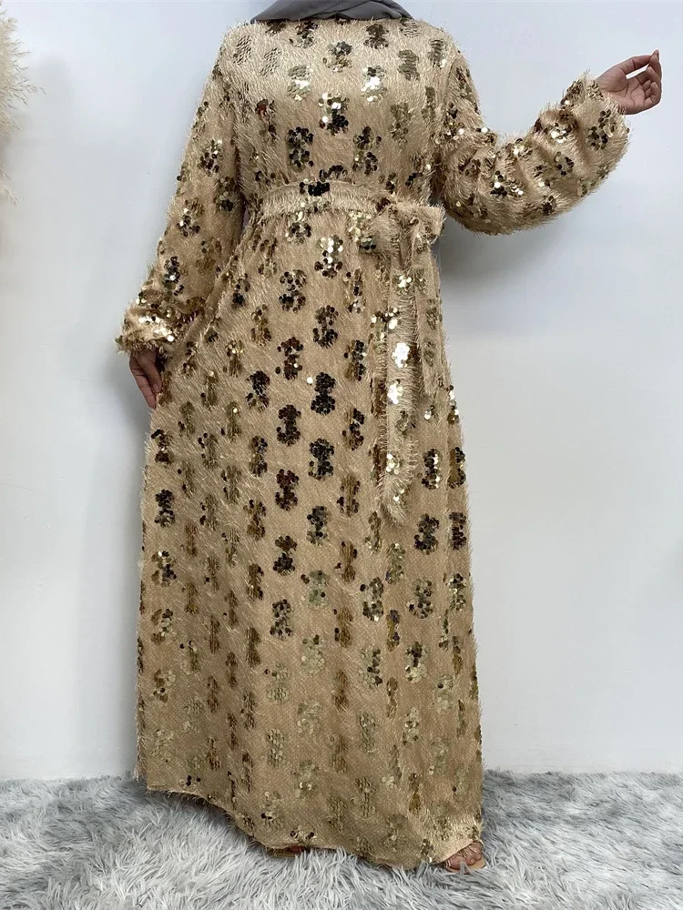 Sequins Tassel Abaya Muslim Long Dress for Women Ramadan Eid Long Sleeve Prayer  African Dresses Islamic Dubai Abayas 2023