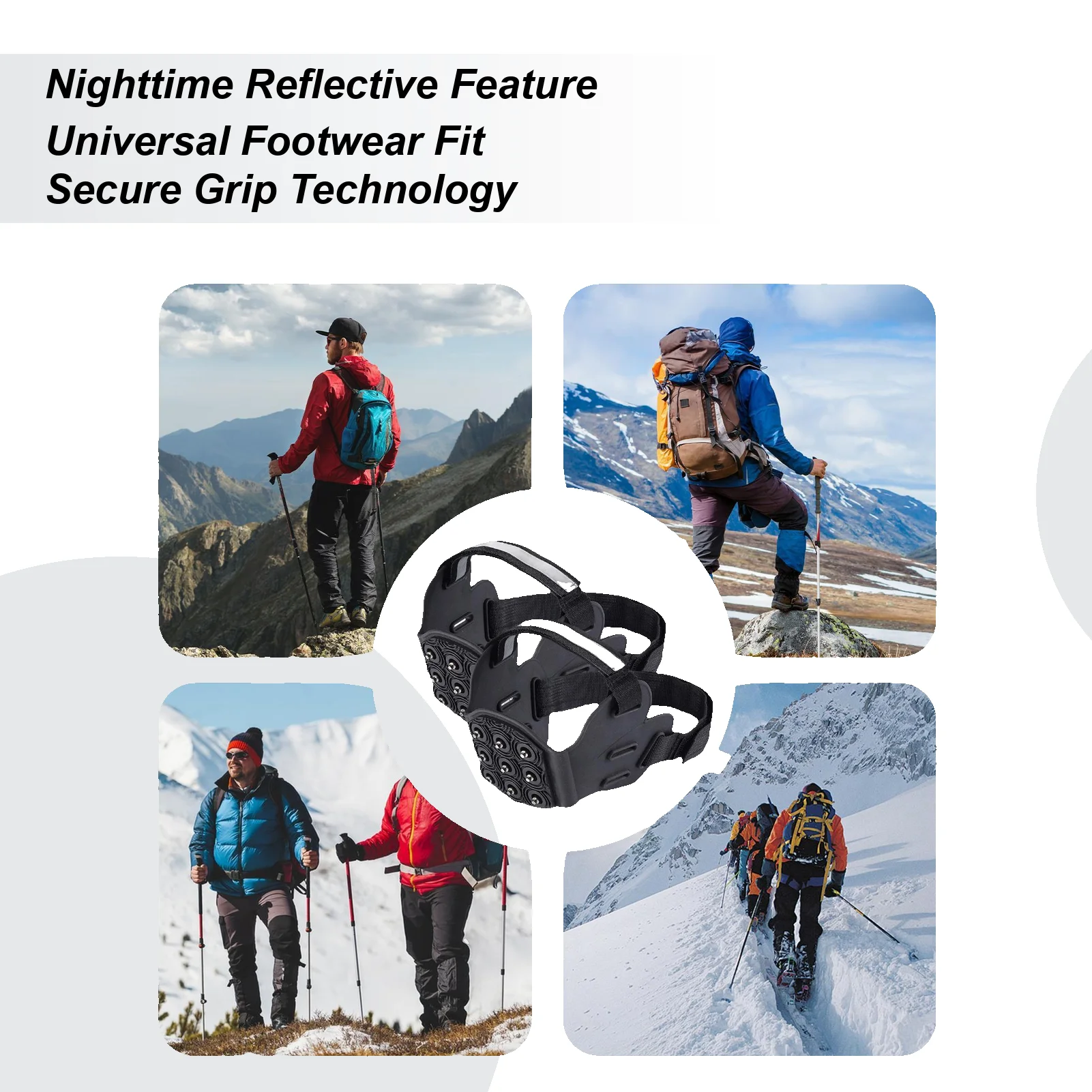 Crampones de tracción para nieve con 9 tachuelas para senderismo, tacos de tracción para nieve y hielo para caminar en invierno, correr, senderismo, escalada, techos al aire libre