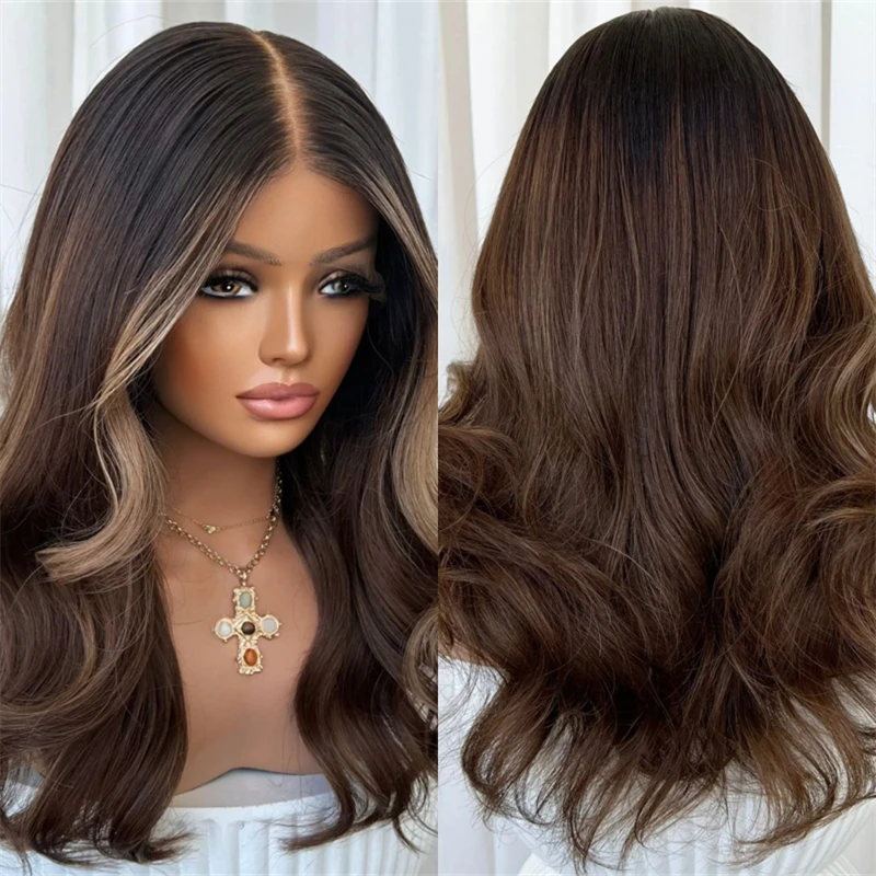 

Повседневный парик омбре темно-шоколадного цвета, синтетический, с HD-кружевной передней частью, предварительно проработанной линией роста волос, смешанный с человеческими волосами, для белых/чернокожих женщин