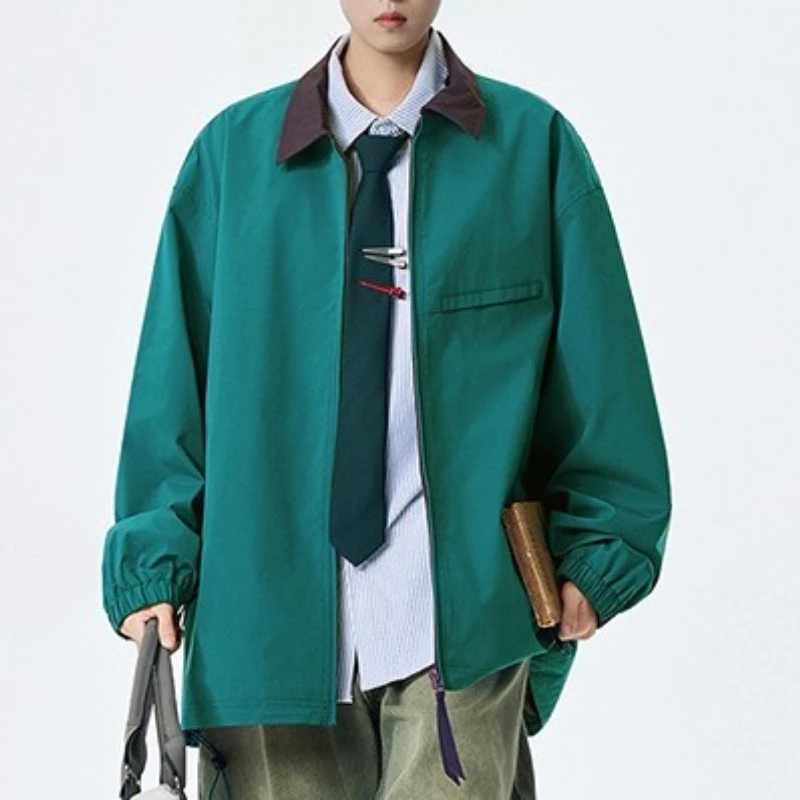 

Мужская весенняя куртка-рубашка с цветными блоками, приталенный воротник-стойка для повседневных прогулок, молодежная повседневная куртка