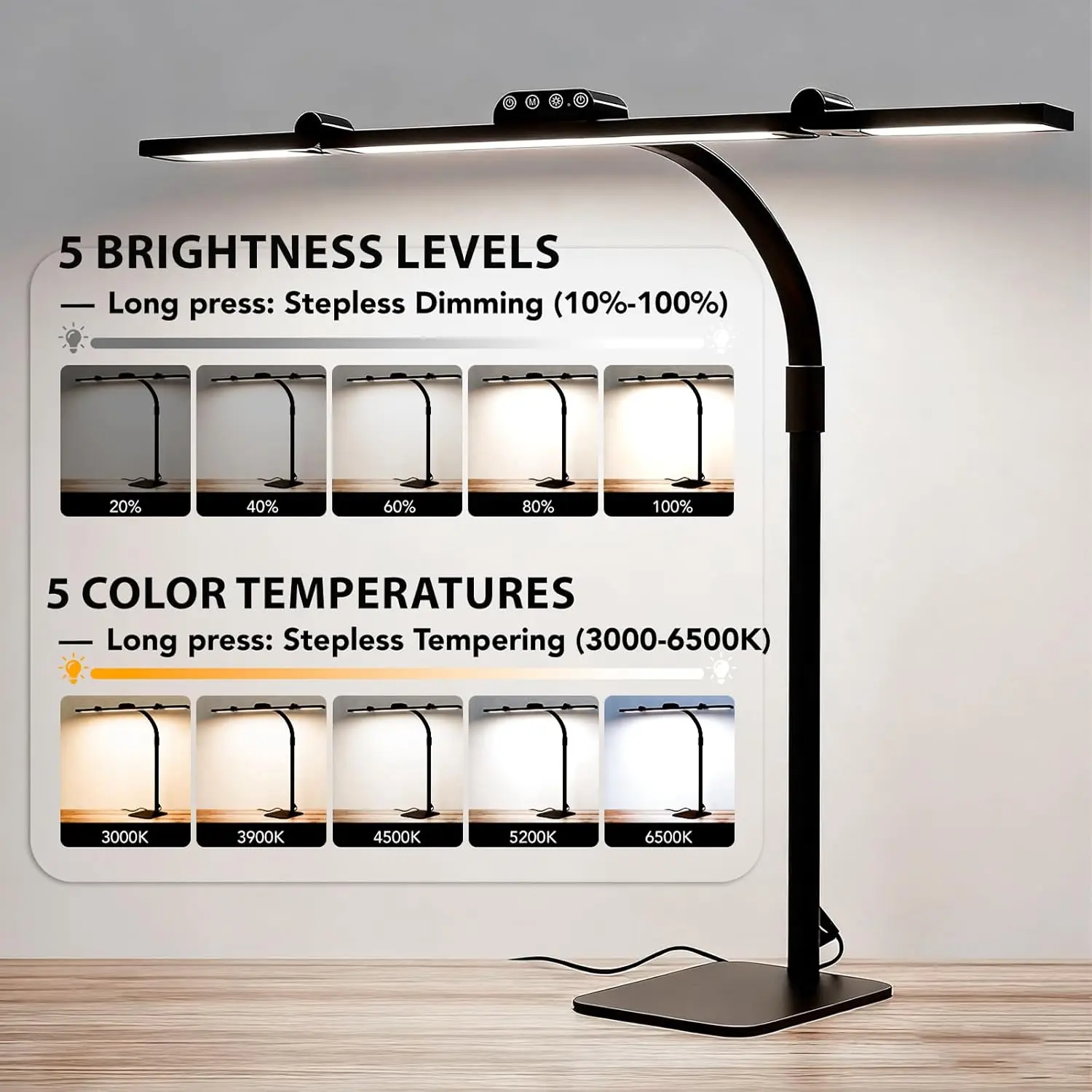 Adjustable Gooseneck Desk Lamp with Dimmable Light, 28.2" Swing Arm for Home Office Reading Study