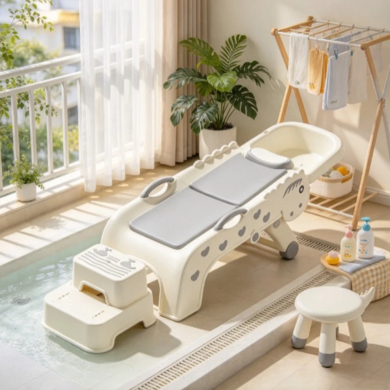 Foldable Shampoo Chair, Anti-Slip & Anti-Tip Hair Washing Recliner, Extra Wide for Pregnant Women, Flat Lying Design Home Use