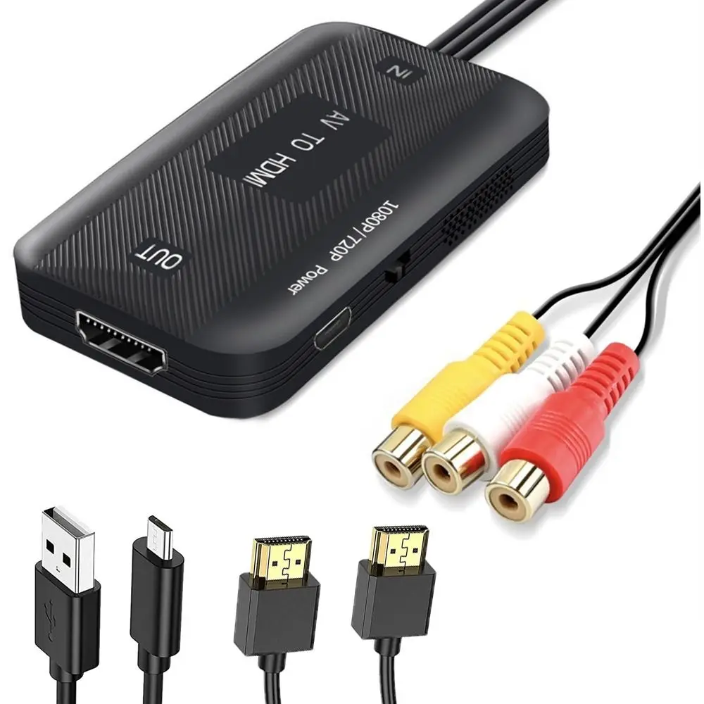 Adaptador de Video RCA AV a HDMI, Conversor de Video Full HD 1080P, Cable RCA a HDMI