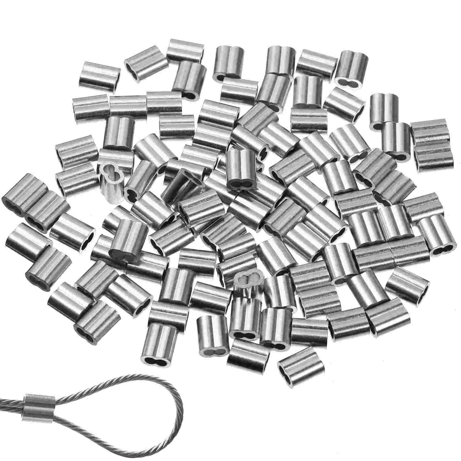 100 PCS 8-shaped Aluminum Steel Wire Crimps Wire Management Accessory (Silver) cable crimps wire sleeves