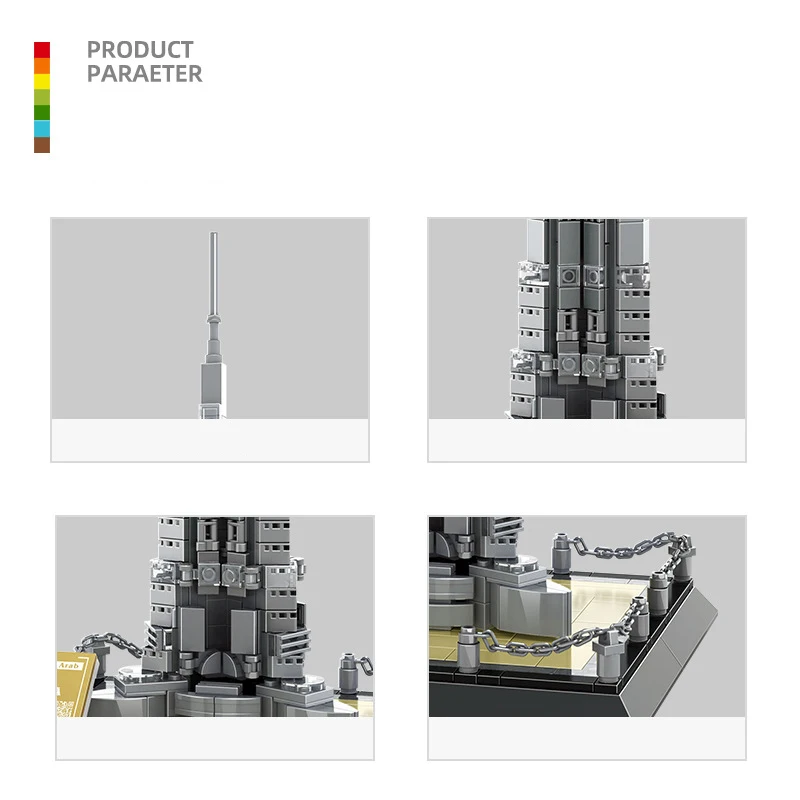 Bloques de construcción de Emiratos Árabes Unidos, torre Burj Khalifa de Dubái, modelo creativo, ladrillos de construcción, juguetes de arquitectura moderna de los Emiratos Árabes Unidos