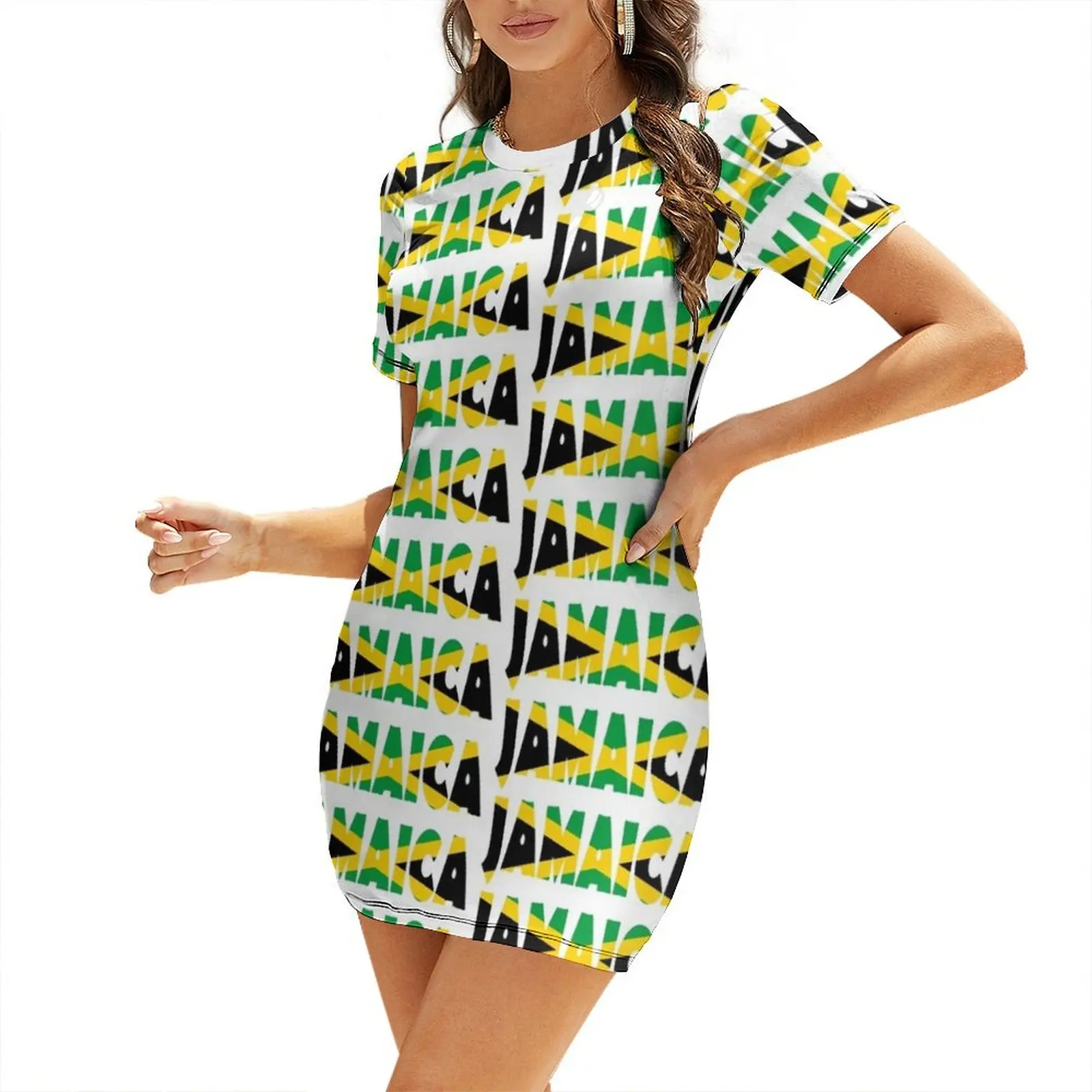 

Jamaica Short-Sleeved Dress chic and elegant woman dress Female dress clothes for woman cocktail dresses