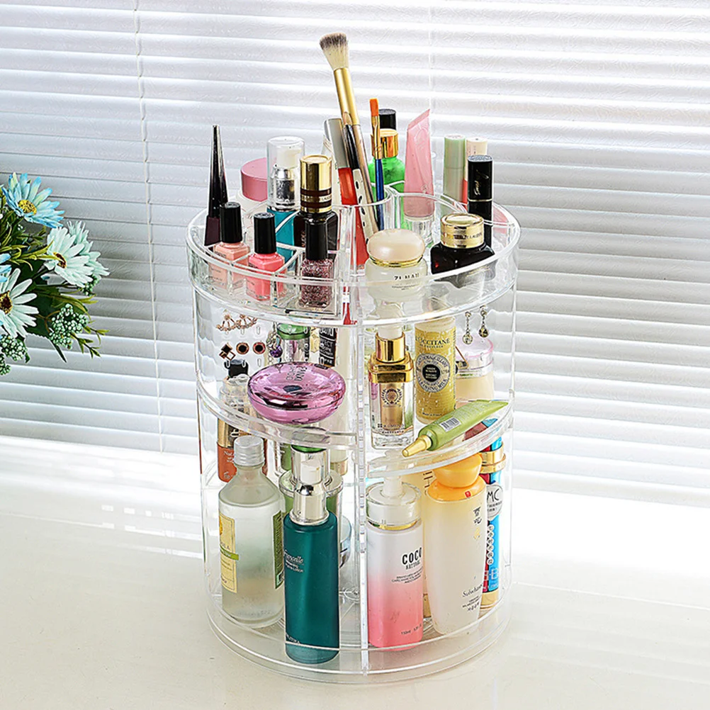 

Rotating Makeup Organizer Clear 3-Layer Storage Rack Adjustable Height Transparent Organizer for Beauty Products