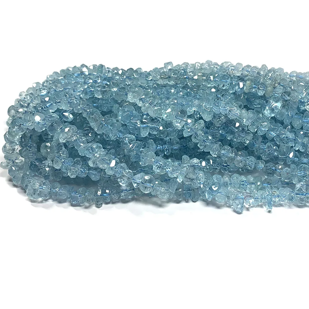 Veemake Natural Clear Blue Aquamarine Hand Cut Faceted Free Form Nugget Beads 08371