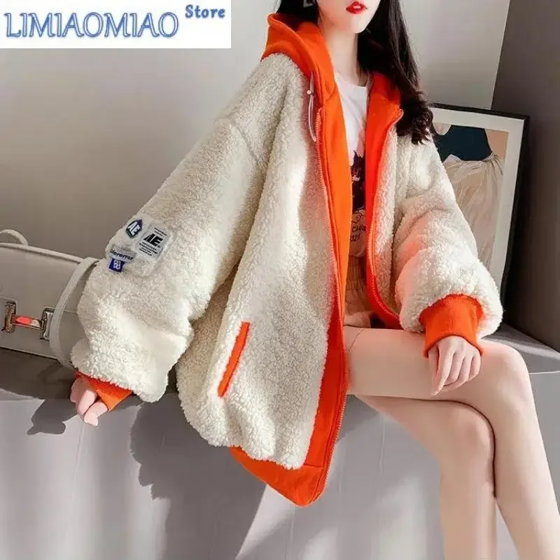 Imitation Lamb Wool Zipper Coat Woman Hoodies Y2k Clothes Sweatshirt Streetwear Korean Fashion Autumn Winter Jacket New Loose