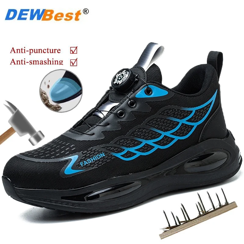 New rotating button lightweight summer odor proof safety shoes for men, anti smashing and anti piercing work shoes