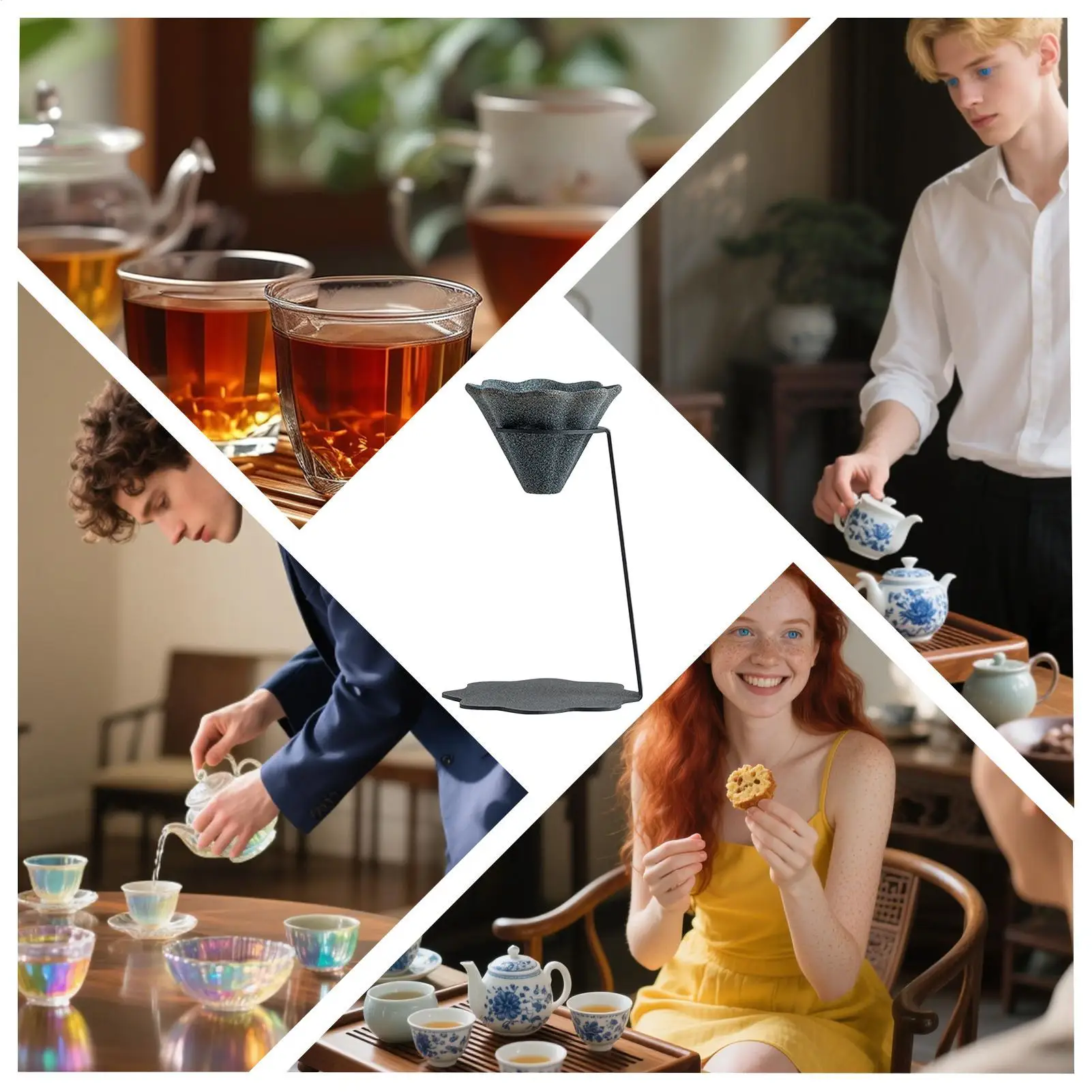 Ceramic Pour Over Coffee Dripper Pyramid Shape Reusable Non Porous Ceramic Tea Strainer With Stand For Pots Sake Home Office