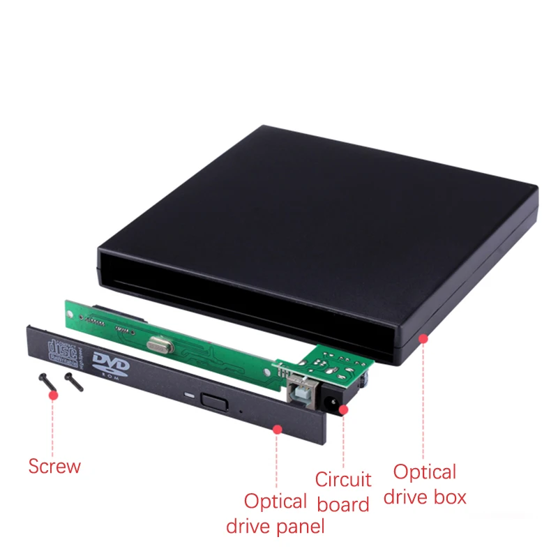 Slim USB 2.0 12.7mm IDE To External CD DVD Optical Drive Enclosure Case Laptop Laptop Optical Drive External Box