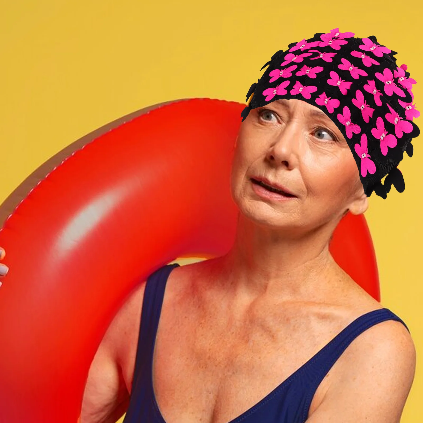 

Comfortable 3D Butterfly Swim Cap for Women Wide Fit Ear Covering Waterproof Bathing Cap for Swimming and Spa Use