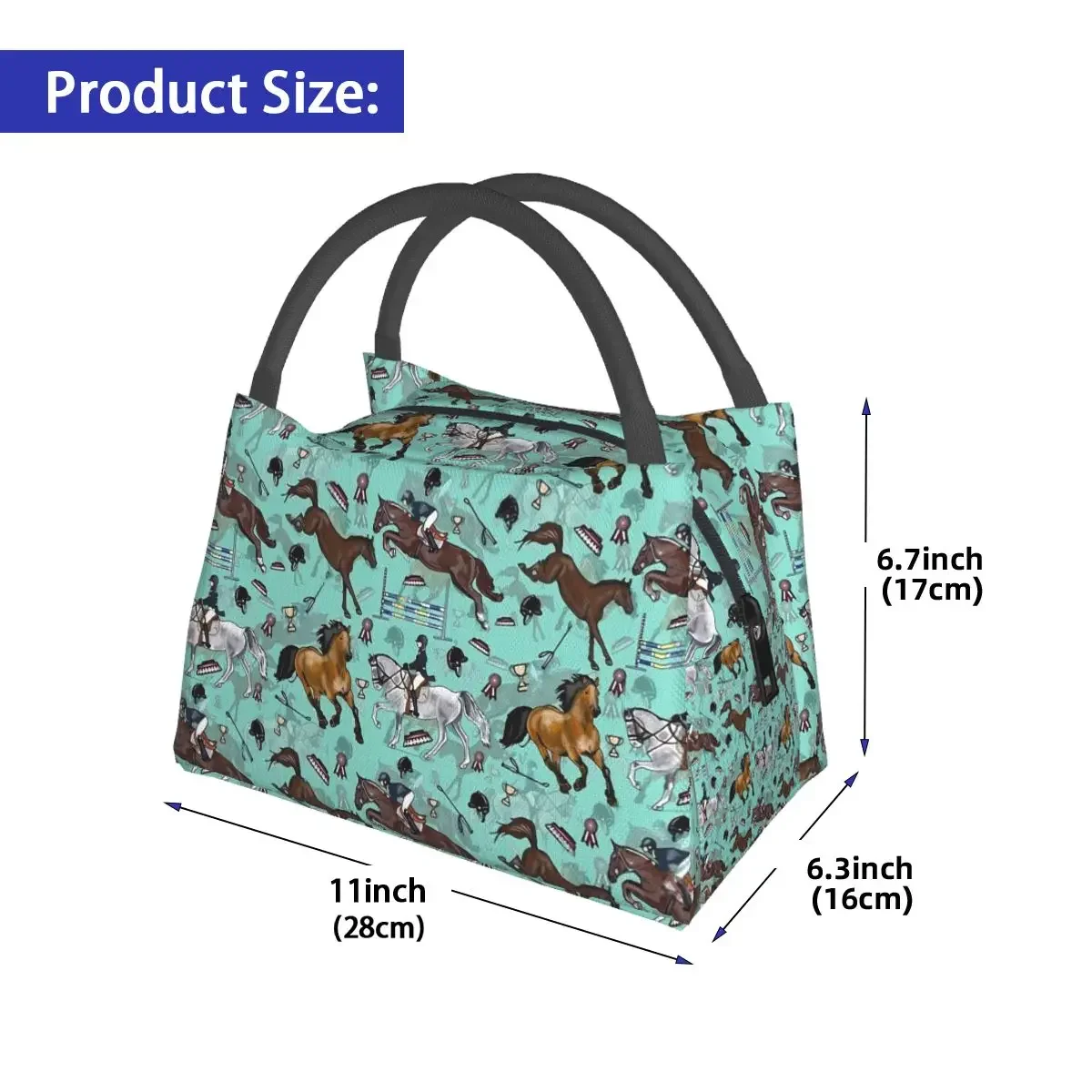 Equestrian Horse Lunch Bag Retro Print Portable Insulated Lunch Box Office Graphic Cooler Bag Vintage Oxford Tote Food Bags