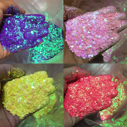 10g holográfico mezclado hexágono grueso irrediscente decoración de uñas escamas de brillo láser lentejuelas brillantes rodajas de resina decoración de uñas
