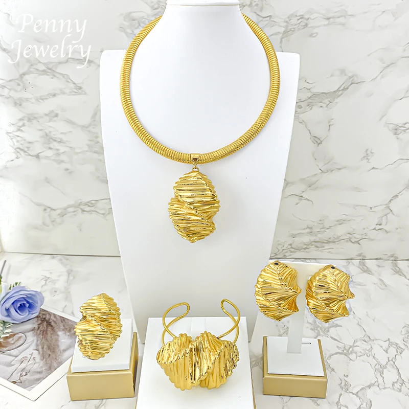 

18-каратное позолоченное ювелирное колье, преувеличенный смелый кулон, массивное колье, ожерелье, серьги, браслет, кольцо, подарки для свадебной вечеринки