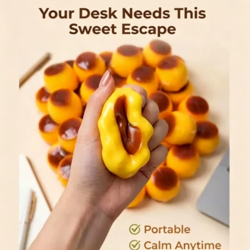 Balle anti-stress souple et modelable en forme de pudding au caramel croustillant, jouet sensoriel à presser, jouet rempli, ASMR, anti-stress pour adultes, cadeaux de bureau