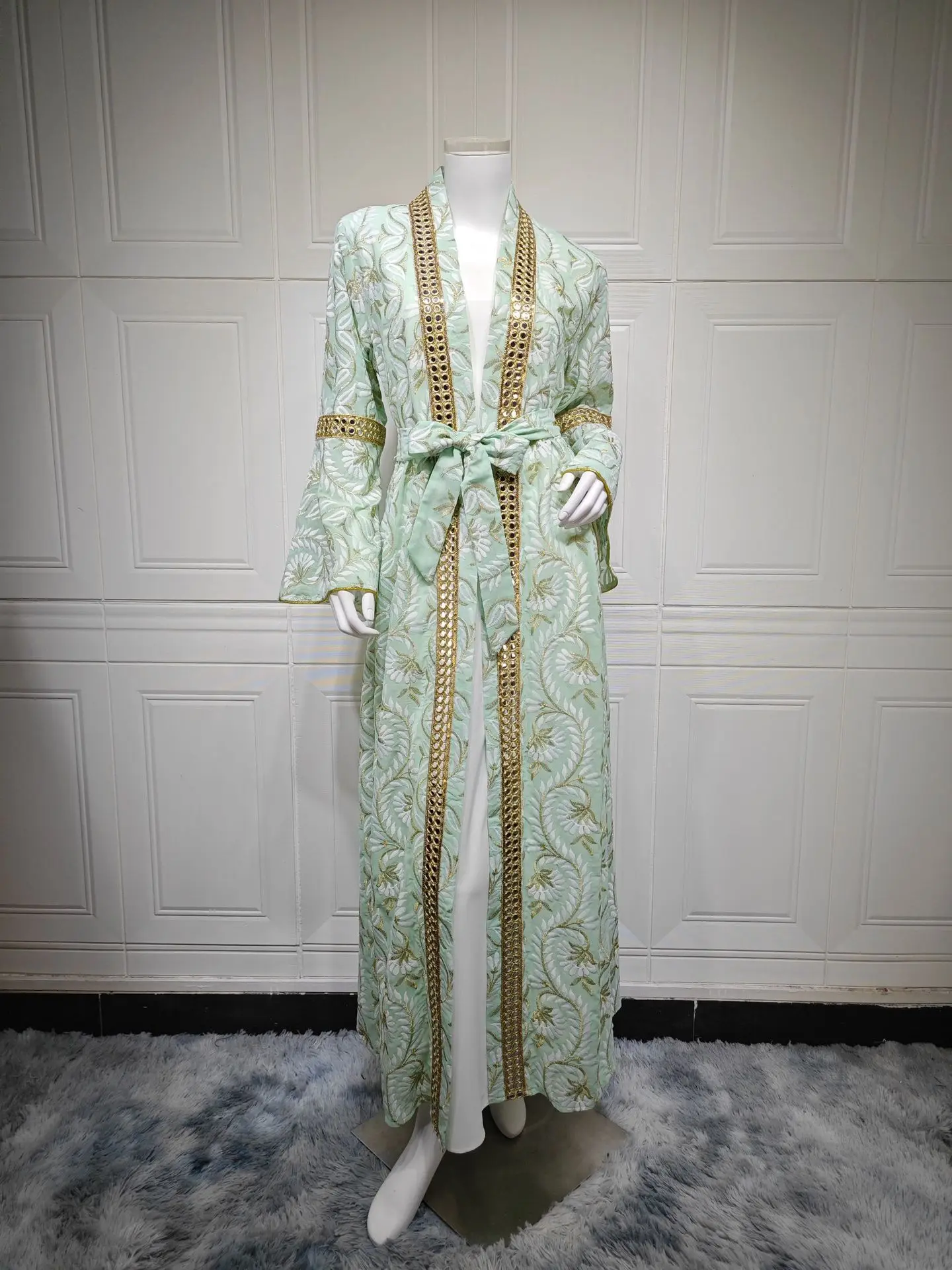 2025 muslimische Neue Mode frauen Bestickt Casual Trendy Elegante Lose 2 Stück Sets Strickjacke Jalabiya Innere Kleider Weibliche