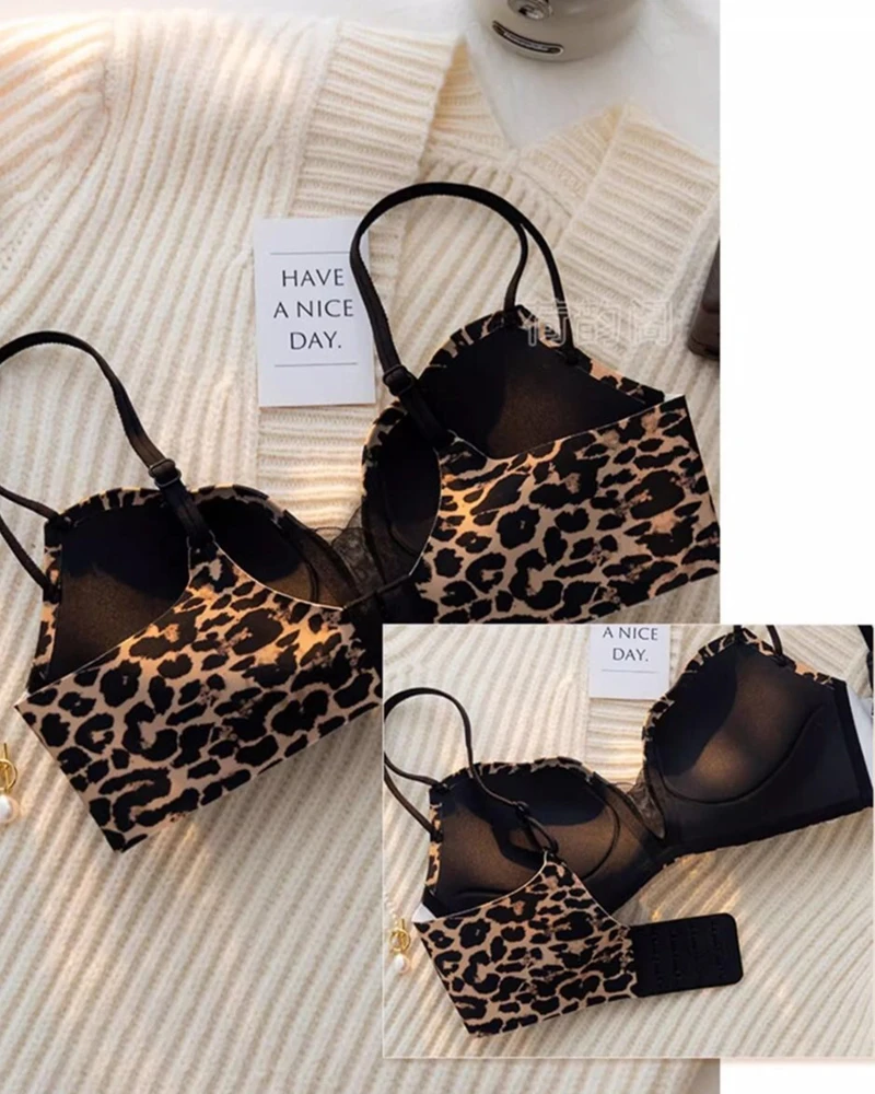 Lenceria Para Damas Sexy Leopard Bra and Panty Set for Women Push Up Bralette Lingierie Seamless Bras Girls Black Non Underwear image 6