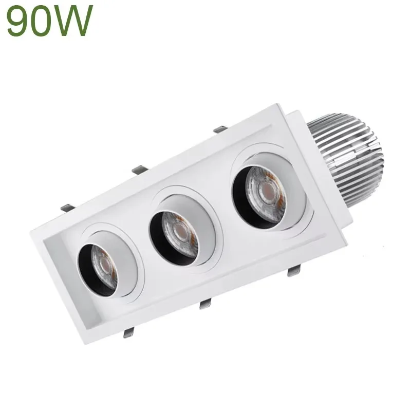 3613 90W Square LED Spotlight LED Downlight Ceiling COB 3 Head Recessed Downlight Multi-square Downlight