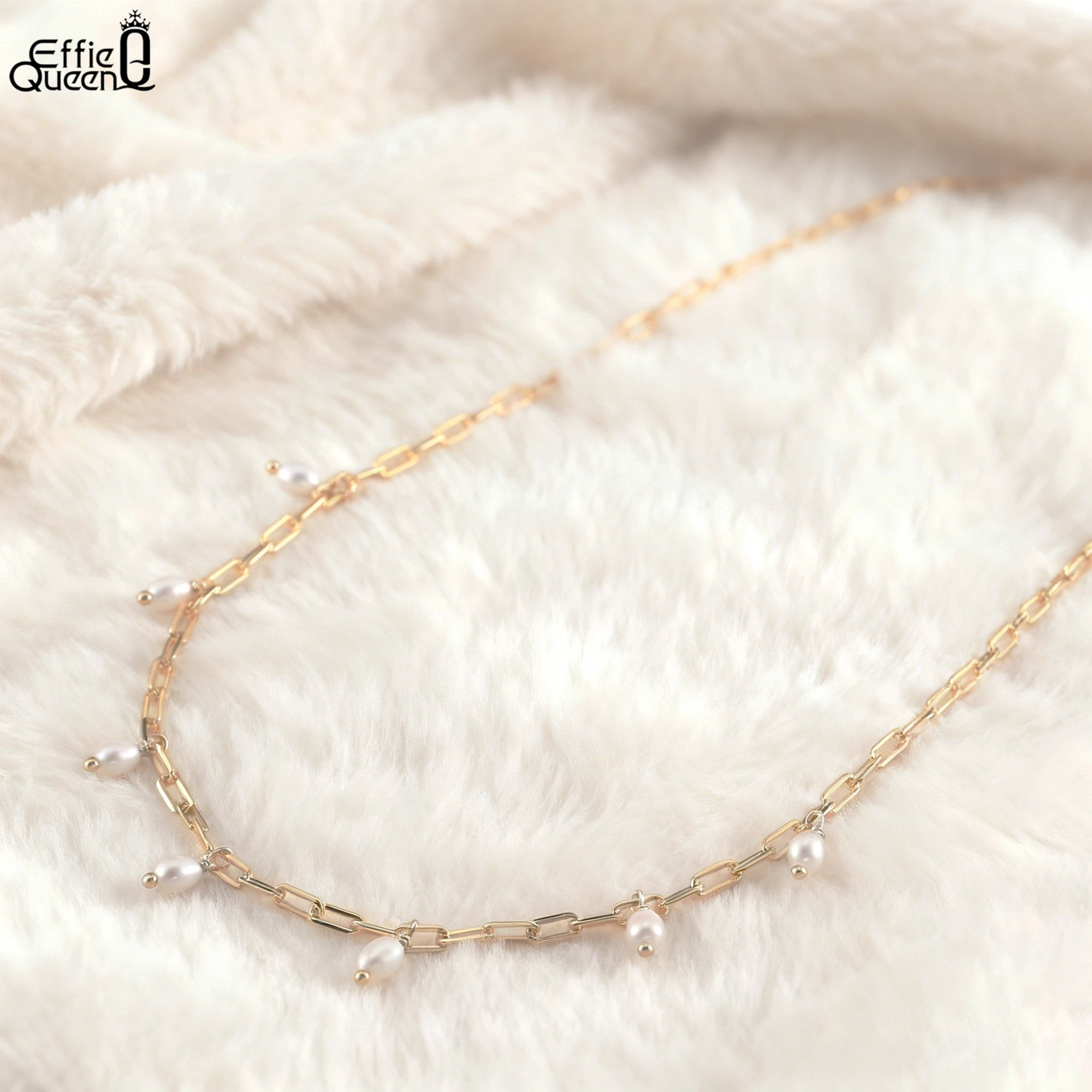

EFFIE QUEEN, чистое серебро 925 пробы, золото 14 карат, овальная жемчужная цепочка-колье, идеальные украшения для женщин, подарок для свадебной вечеринки, банкета GPN51