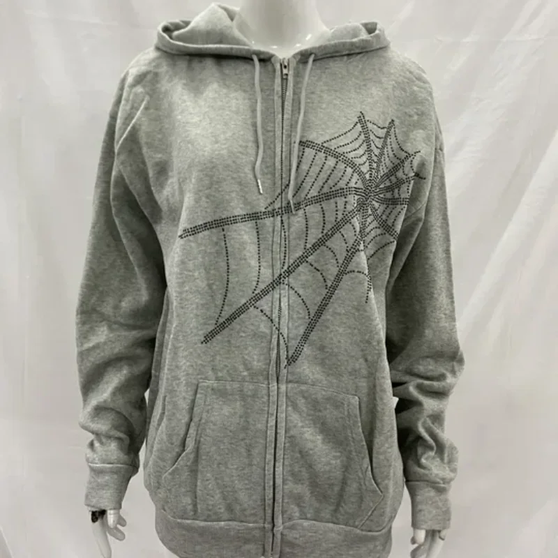 معطف العنكبوت الساخن ختم طباعة الخريف الشتاء بأكمام طويلة سستة البلوز مقنعين المرأة الأوروبية الأمريكية فضفاض عارضة أعلى #1