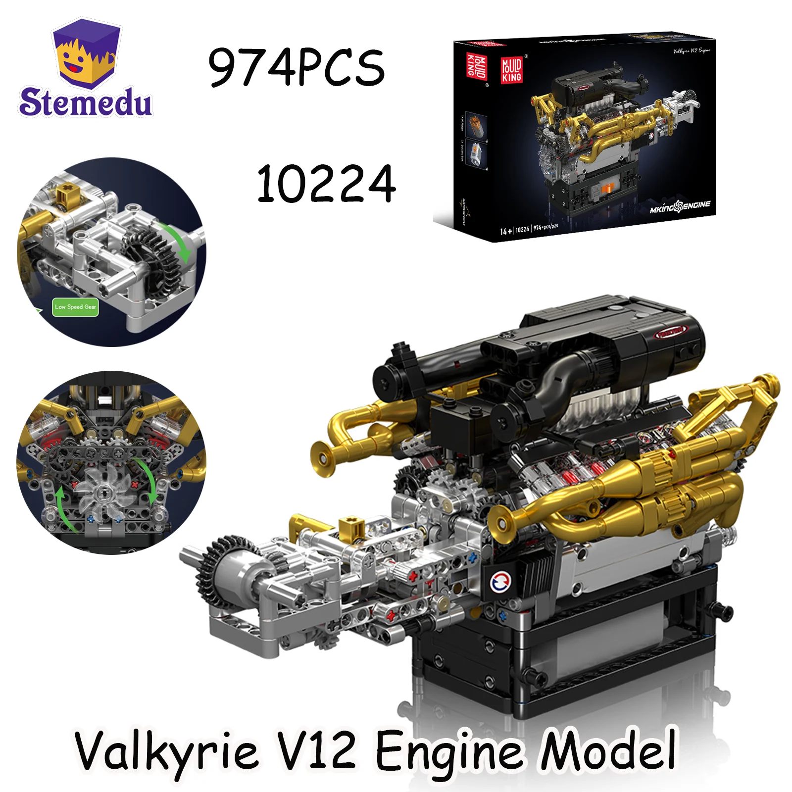 

Mould King 10224 Valkyrie V12 Engine Model Technical DIY Building Blocks for Adults Constructor Toys Kids Christmas Gift 974PCS