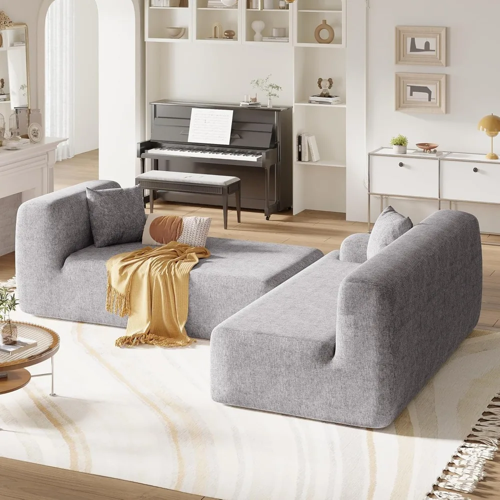 Modular combination office sofa, chenille fabric corner, 3 modern L-shaped seats, 2 lumbar pillows, living room, office sofa