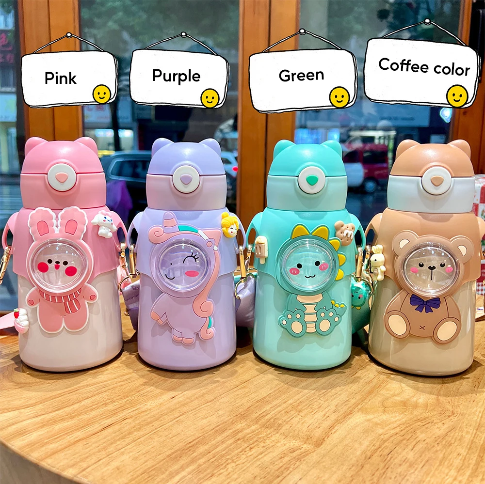 520ML Kids Stainless Steel Thermos Cup Children's Hot Water Cup Portable Thermos Bottle Cartoon Thermos Bottle Insulation Cup