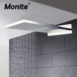 Monite Square Solid Brass Ultra-thin Shower Head Bathroom Waterfall & Rainfall Shower Head Rain Shower Wall Mounted