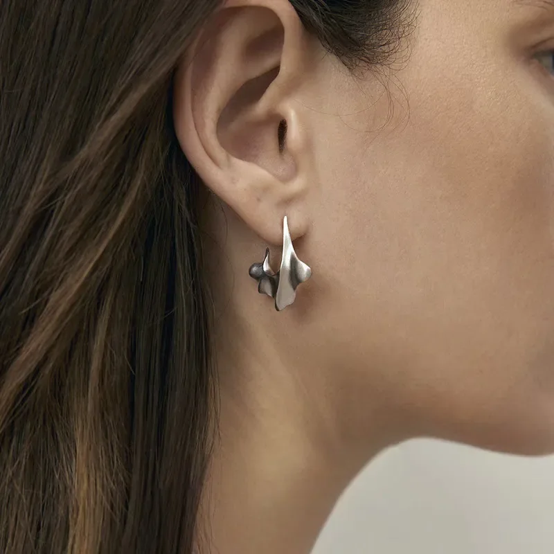 Irregular matte silver stud earrings women's simple temperament niche design earrings exquisite light luxury high-grade cold